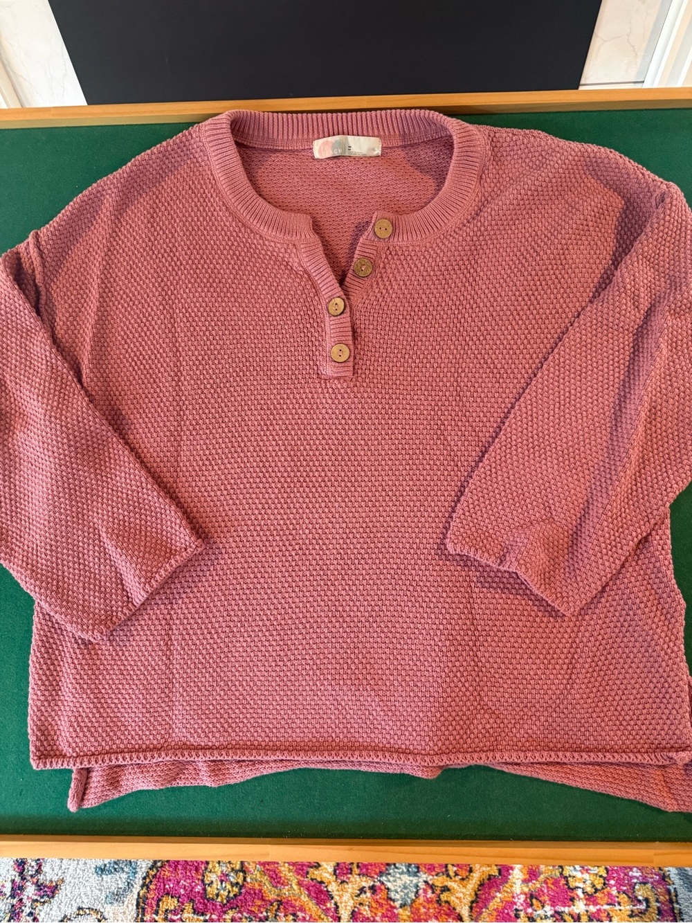 Free People Dusty Rose Knit Henley Sweatshirt